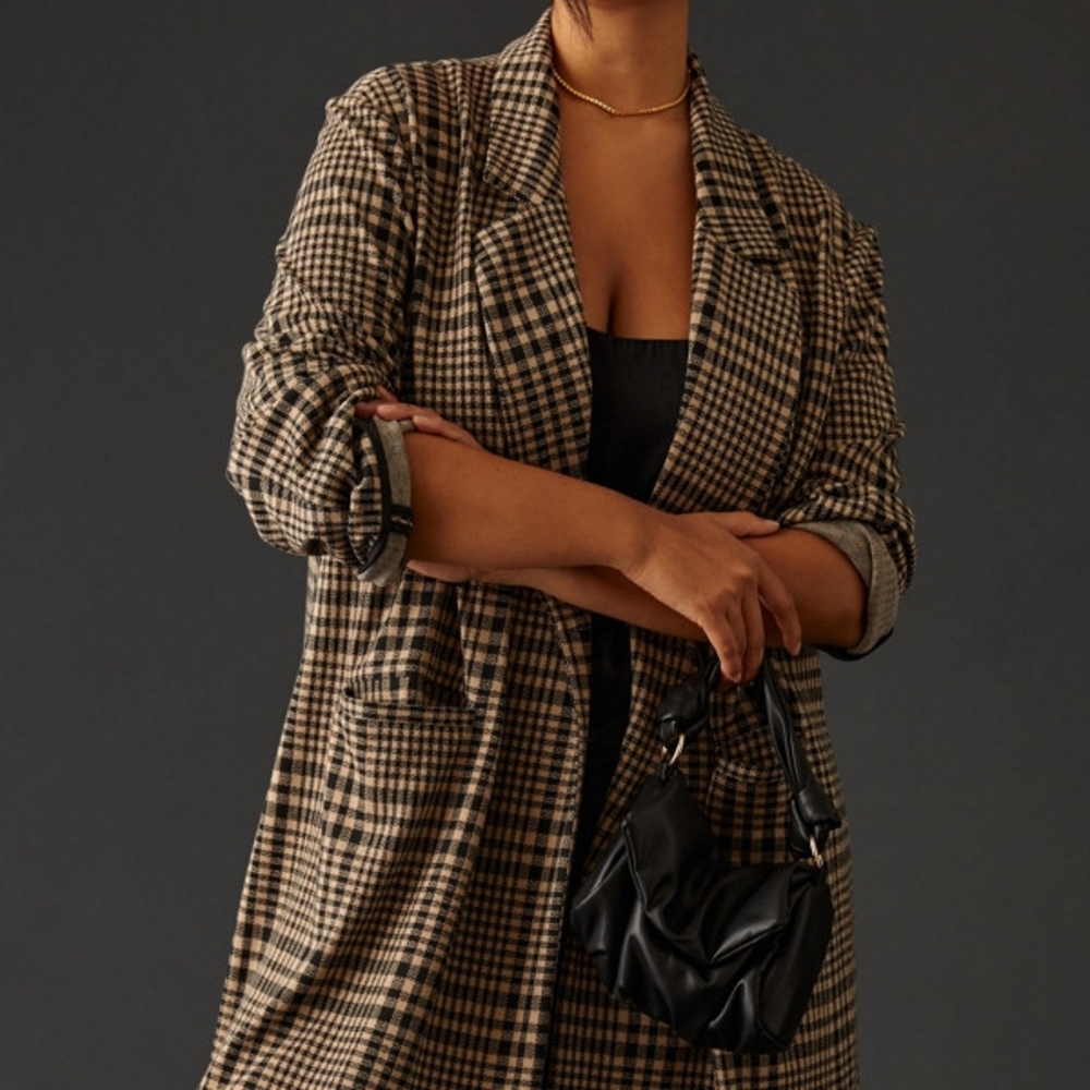 Anthropologie Black and Tan Checkered Blazer
